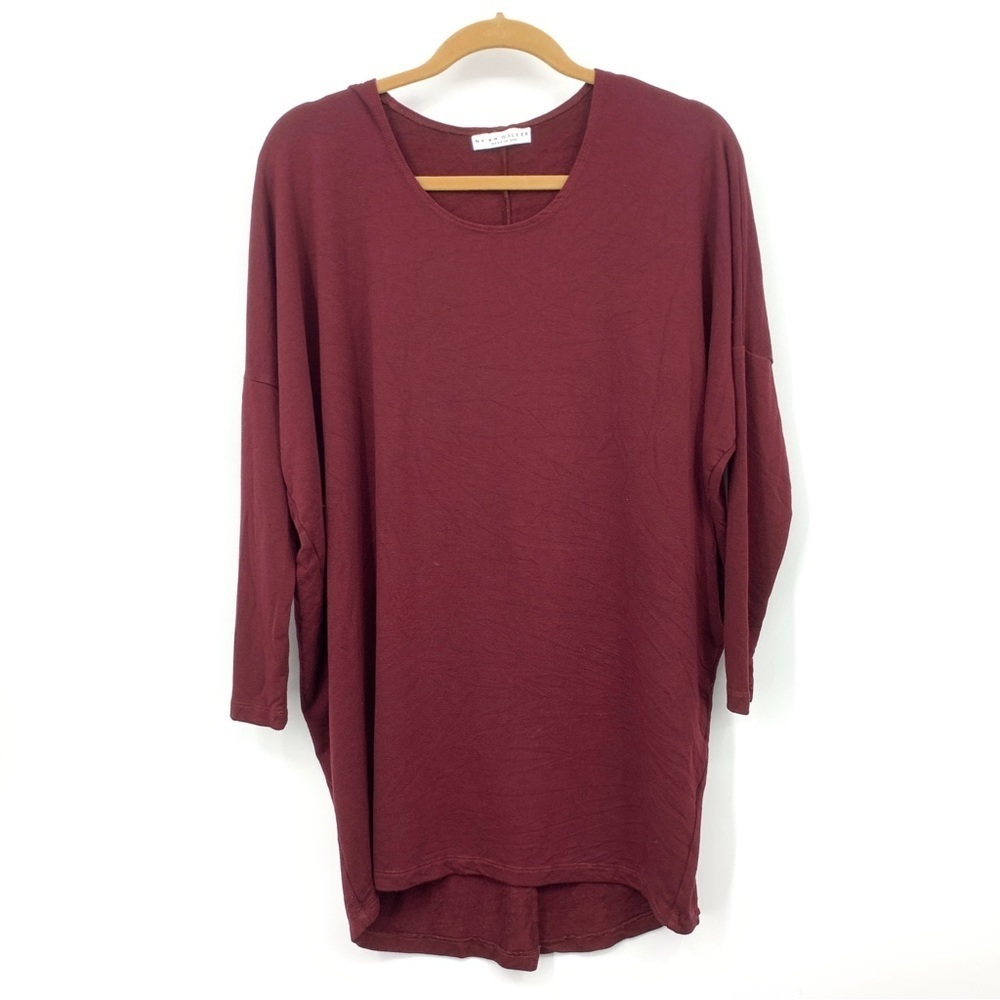 Bryn Walker Women Size XS Top Tunic 3/4 Sleeve Sweater Maroon Red Jersey Stretch